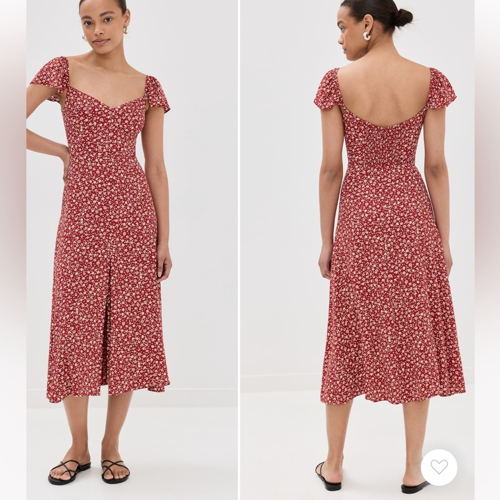 Reformation Red Floral Midi Skirt